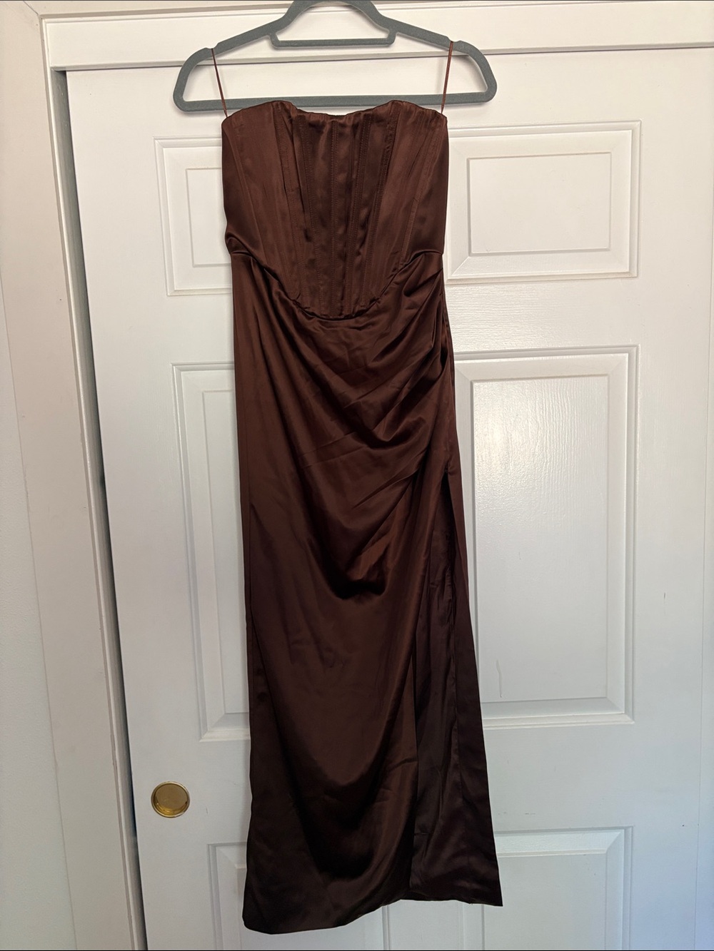 Bardot Chocolate Brown Satin Midi Dress